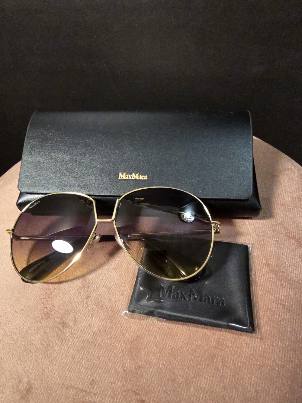 Unisex MaxMara Gold Frame Aviator Sunglasses NWT and Case